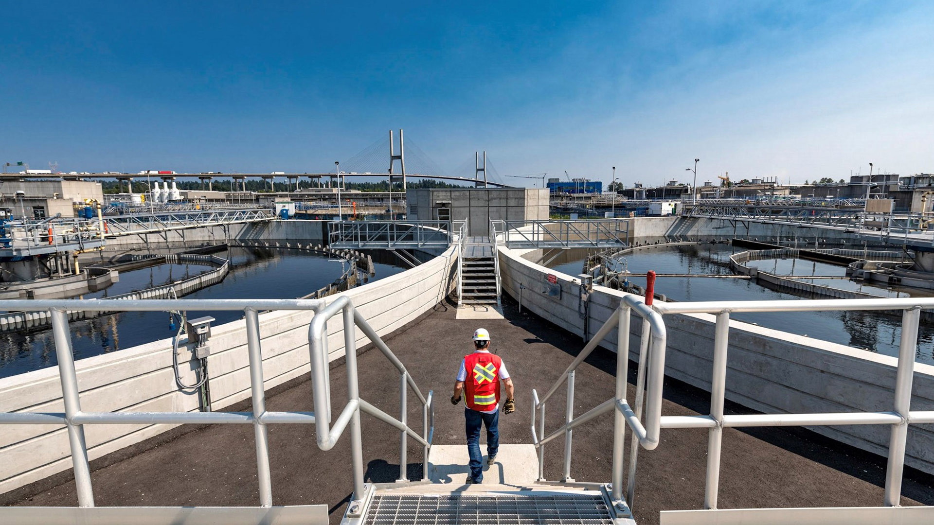 Man walking down stairs on site